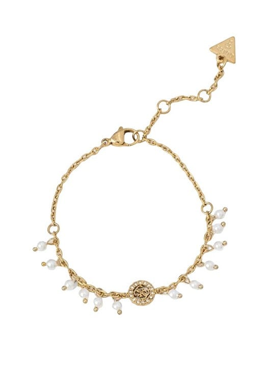 Guess Bracciale placcato oro con cristilla e perle sintetiche JUBB04681JWYGWH - Lunghezza: 18.5 cm donna