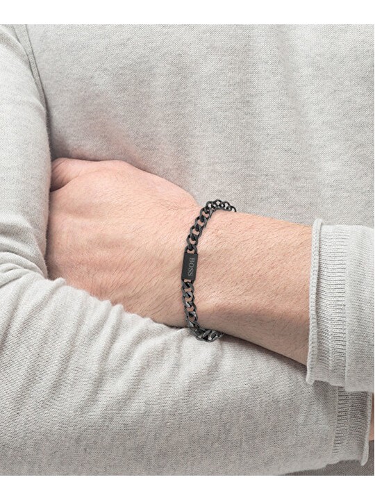 Hugo Boss Elegante bracciale nero da uomo a maglie 1580145 - Lunghezza: 19 cm uomo