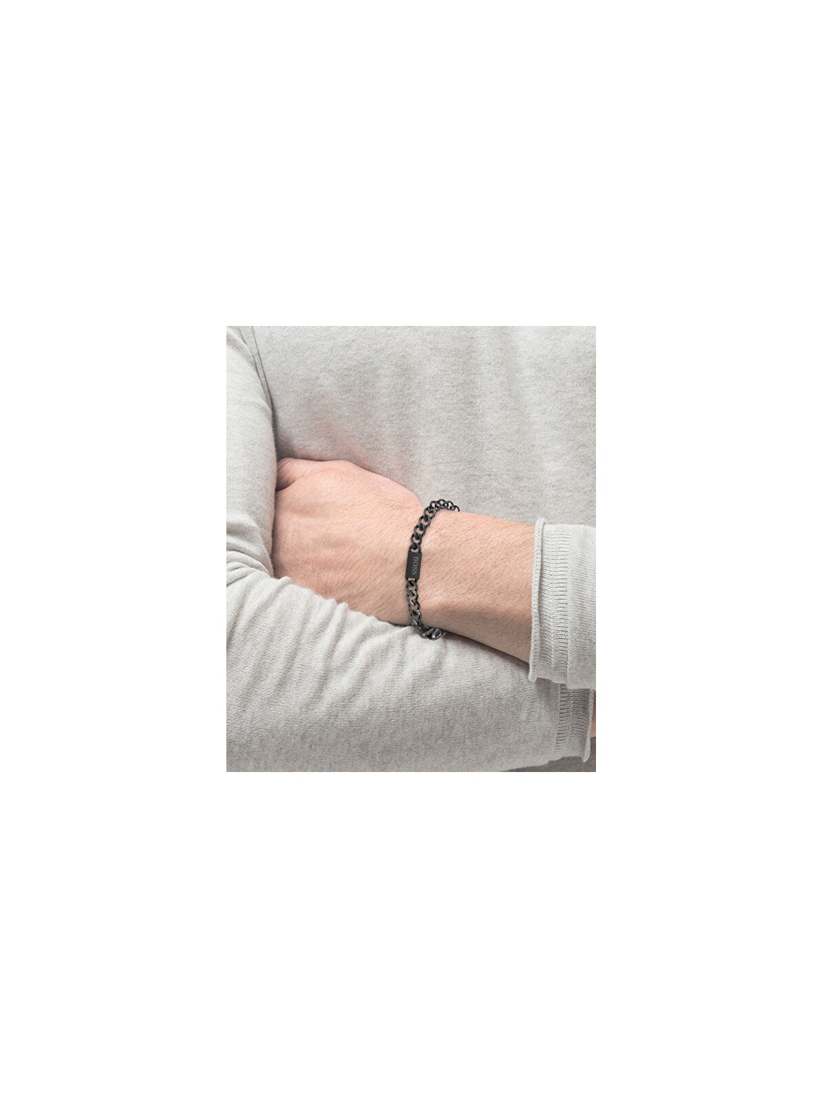 Hugo Boss Elegante bracciale nero da uomo a maglie 1580145 - Lunghezza: 19 cm uomo