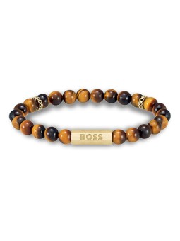 Hugo Boss Bracciale trendy con perline e sfera in occhio di tigre 1580661 - Lunghezza: 19 cm uomo