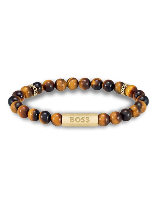 Hugo Boss Bracciale trendy con perline e sfera in occhio di tigre 1580661 - Lunghezza: 19 cm uomo