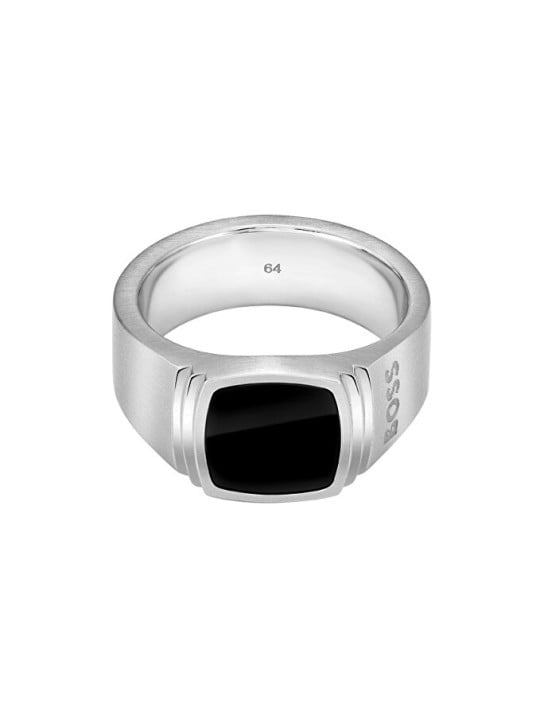 Hugo Boss Anello da uomo in acciaio con onice Odell 1580652 - Diametro: 64 mm uomo