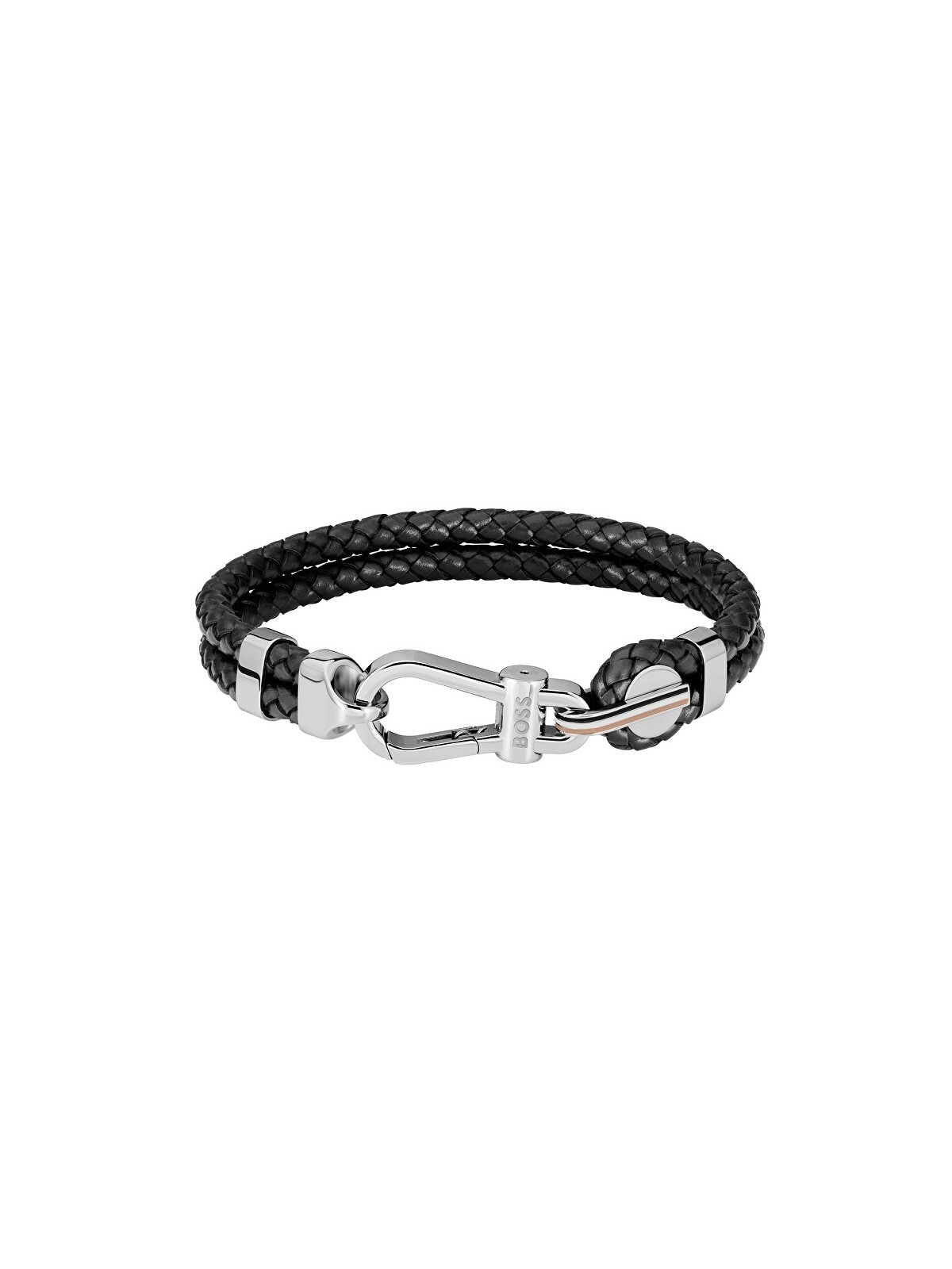 Hugo Boss Bracciale doppio alla moda in pelle nera 1580699 - Lunghezza: 19 cm uomo