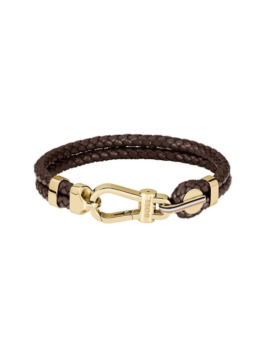 Hugo Boss Bracciale doppio alla moda in pelle marrone 1580700 - Lunghezza: 19 cm uomo