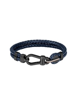 Hugo Boss Elegante bracciale doppio in pelle blu scuro 1580701 - Lunghezza: 19 cm uomo