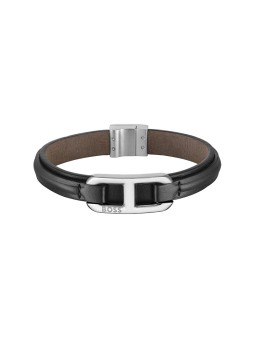 Hugo Boss Elegante bracciale in pelle nera Codice 1580783 - Lunghezza: 19 cm uomo