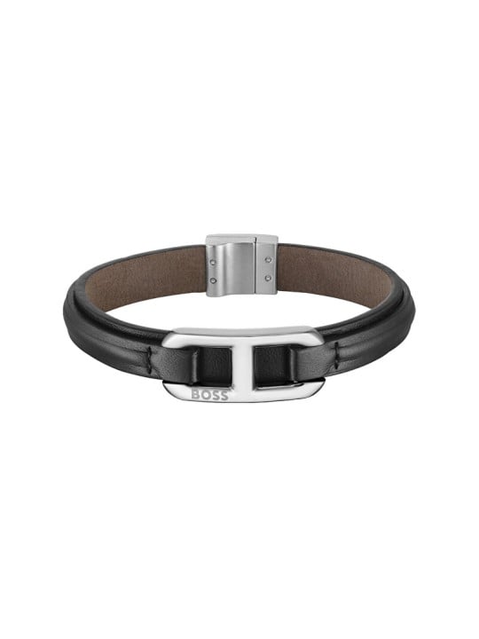 Hugo Boss Elegante bracciale in pelle nera Codice 1580783 - Lunghezza: 19 cm uomo