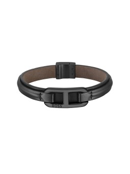 Hugo Boss Elegante bracciale in pelle nera Codice 1580784 - Lunghezza: 19 cm uomo