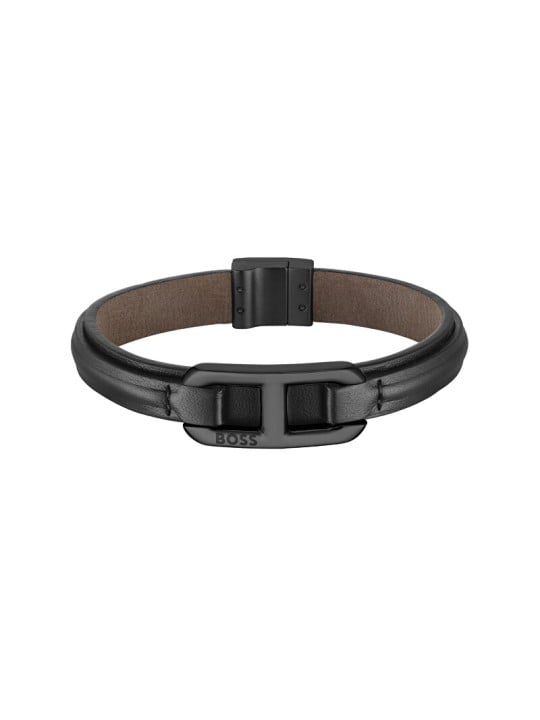 Hugo Boss Elegante bracciale in pelle nera Codice 1580784 - Lunghezza: 19 cm uomo