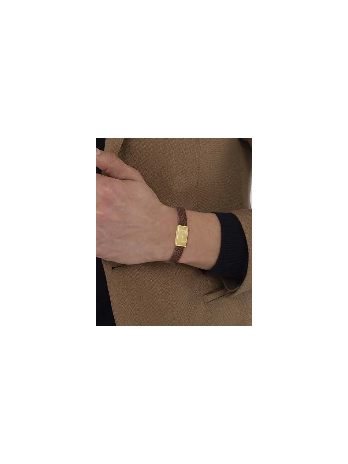 Lacoste Bracciale in pelle marrone Monogram Leather 2040187 - Lunghezza: 17.5 cm uomo