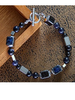 Lampglas Bracciale da uomo Star Dust con perle in vetro lampada uniche e pietra dorata blu BFM15 - Lunghezza: 23 cm uomo