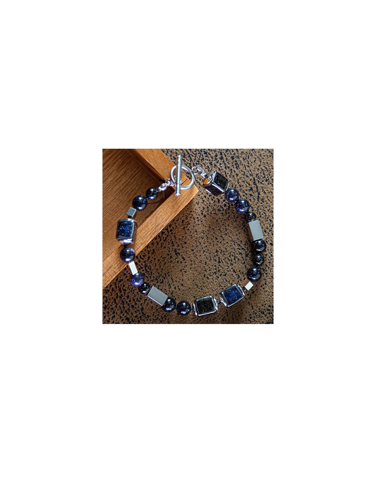 Lampglas Bracciale da uomo Star Dust con perle in vetro lampada uniche e pietra dorata blu BFM15 - Lunghezza: 23 cm uomo