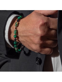 Lampglas Bracciale da uomo Occhio di Tigre in oro 24 carati con perle in vetro di lampglas BFM14 - Lunghezza: 23 cm uomo