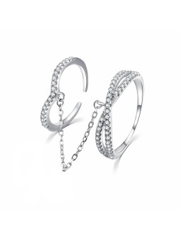 MOISS Anello doppio di lusso in argento con zirconi R00022 - Diametro: 54 mm donna