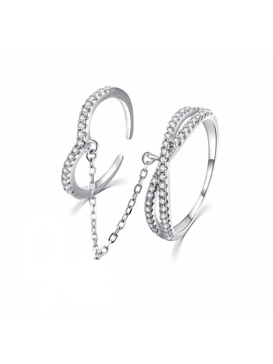 MOISS Anello doppio di lusso in argento con zirconi R00022 - Diametro: 54 mm donna