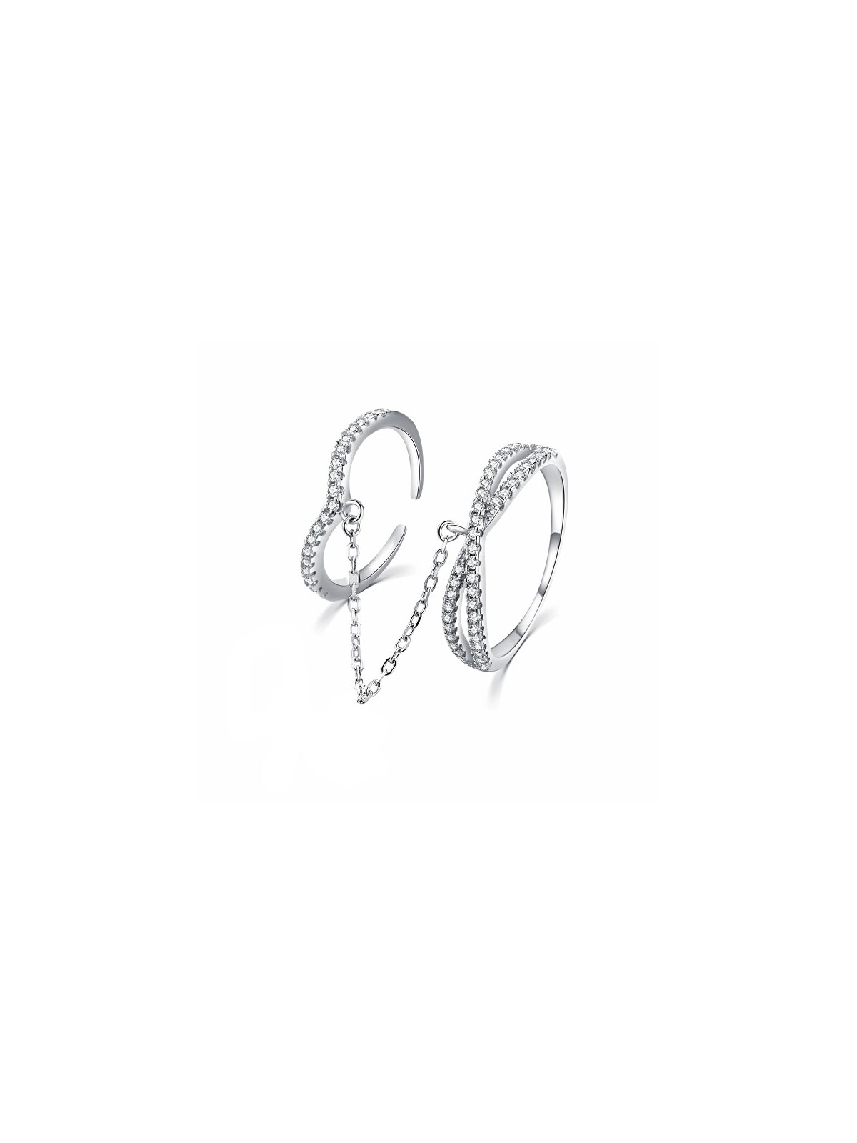 MOISS Anello doppio di lusso in argento con zirconi R00022 - Diametro: 54 mm donna