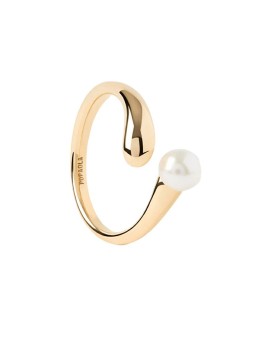 PDPAOLA Anello aperto placcato oro con perla d'acqua dolce La Perla AN01-E08 - Diametro: 56 mm donna
