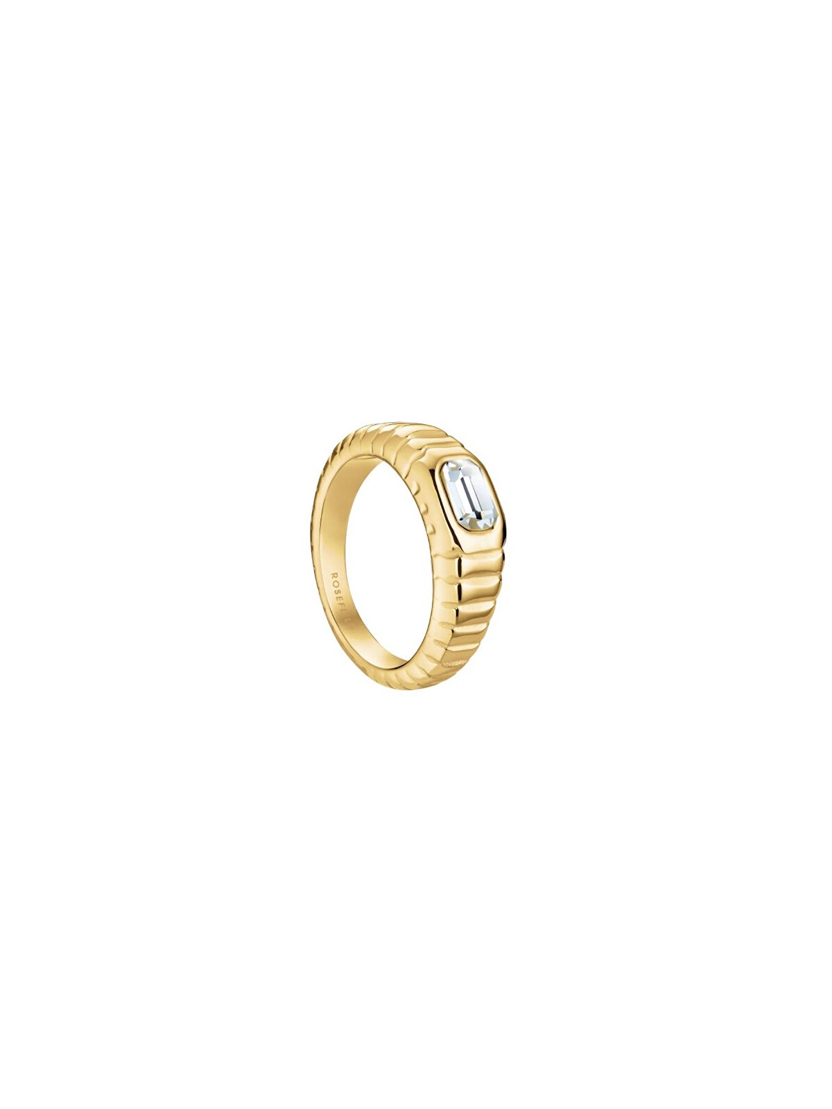 Rosefield Splendido anello in acciaio placcato oro con cristallo iconico JROR - Diametro: 54 mm donna