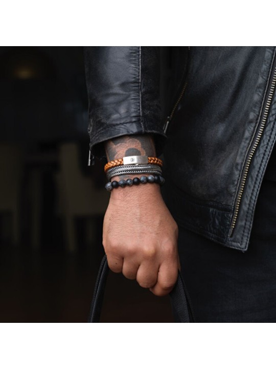 Rebel&Rose Bracciale con perline Gray Rocks RR-80069-S - Dimensioni: 16,5 cm - S uomo