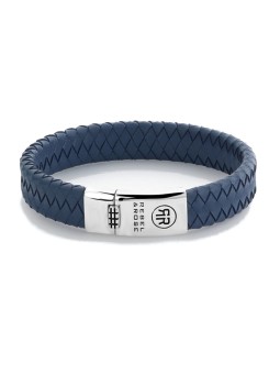 Rebel&Rose Bracciale intrecciato in pelle blu 925 piatto RR-L0151-S - Dimensioni: 17.5 cm - M uomo