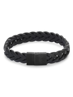 Rebel&Rose Bracciale in pelle nera intrecciata nera RR-M0026-B - Dimensioni: 14 cm - XXS uomo