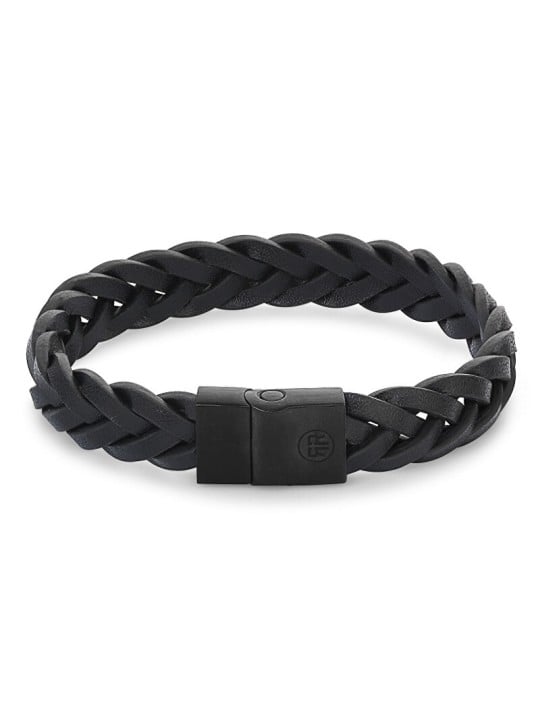 Rebel&Rose Bracciale in pelle nera intrecciata nera RR-M0026-B - Dimensioni: 14 cm - XXS uomo