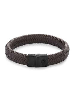 Rebel&Rose Bracciale in pelle nera marrone a spina di pesce RR-M0023-B - Dimensioni: 15 cm - XS uomo
