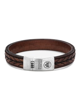 Rebel&Rose Bracciale da uomo in pelle intrecciata color cognac RR-L0079-S - Dimensioni: 19 cm - L uomo