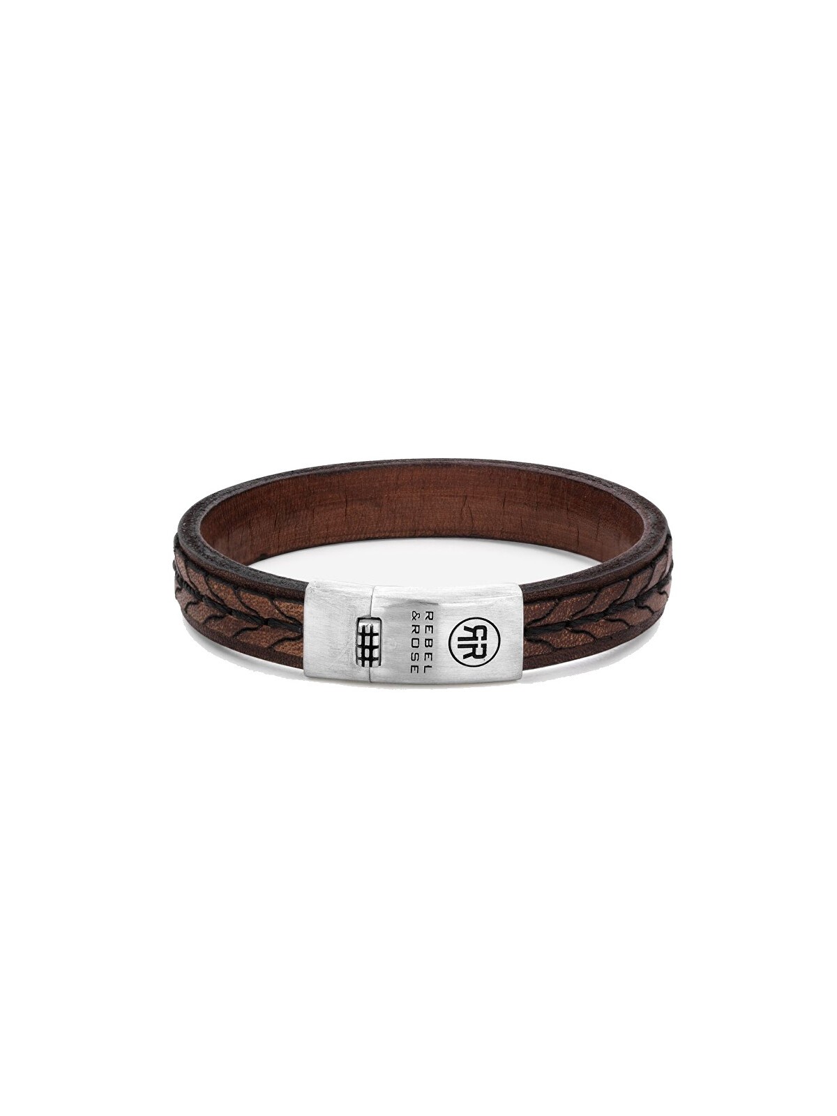 Rebel&Rose Bracciale da uomo in pelle intrecciata color cognac RR-L0079-S - Dimensioni: 19 cm - L uomo