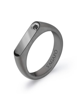 S'Agapõ Anello da uomo in acciaio con zircone nero Tag Me Too STG34 - Diametro: 63 mm uomo