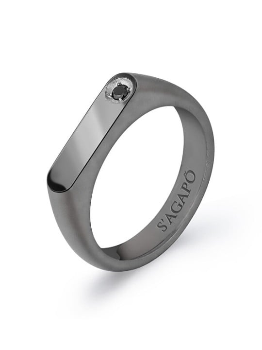S'Agapõ Anello da uomo in acciaio con zircone nero Tag Me Too STG34 - Diametro: 63 mm uomo