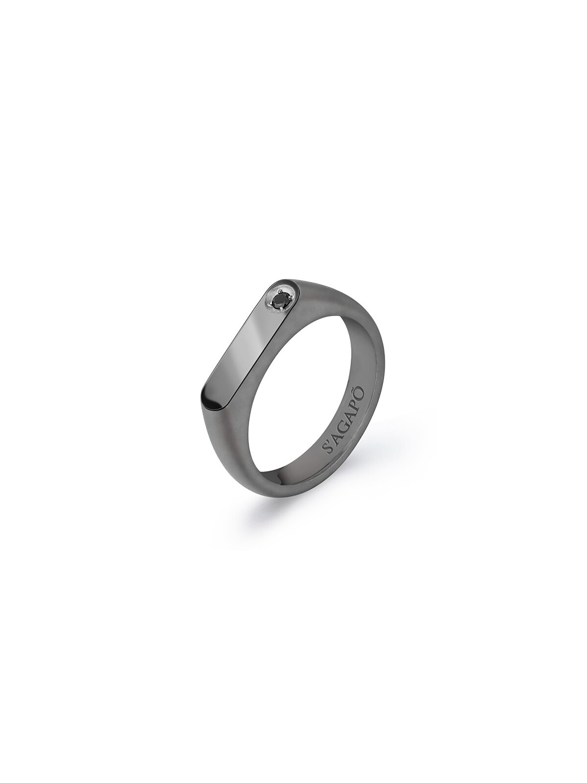 S'Agapõ Anello da uomo in acciaio con zircone nero Tag Me Too STG34 - Diametro: 63 mm uomo