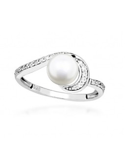 Silver Cat Anello in argento con zirconi cubici e vera perla SC496 - Circonferenza: 54 mm donna