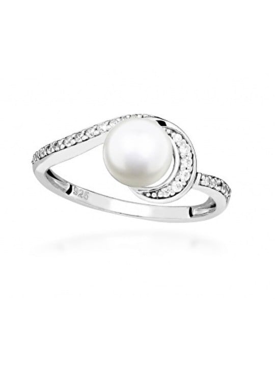 Silver Cat Anello in argento con zirconi cubici e vera perla SC496 - Circonferenza: 54 mm donna