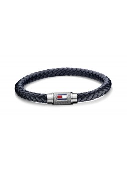Tommy Hilfiger Bracciale alla moda in pelle blu scuro TH2701000 - Lunghezza: 19 cm uomo