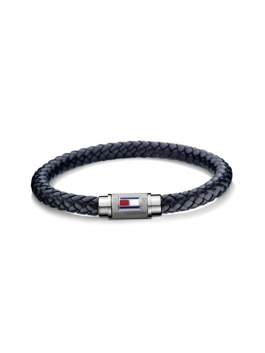 Tommy Hilfiger Bracciale alla moda in pelle blu scuro TH2701000 - Lunghezza: 19 cm uomo
