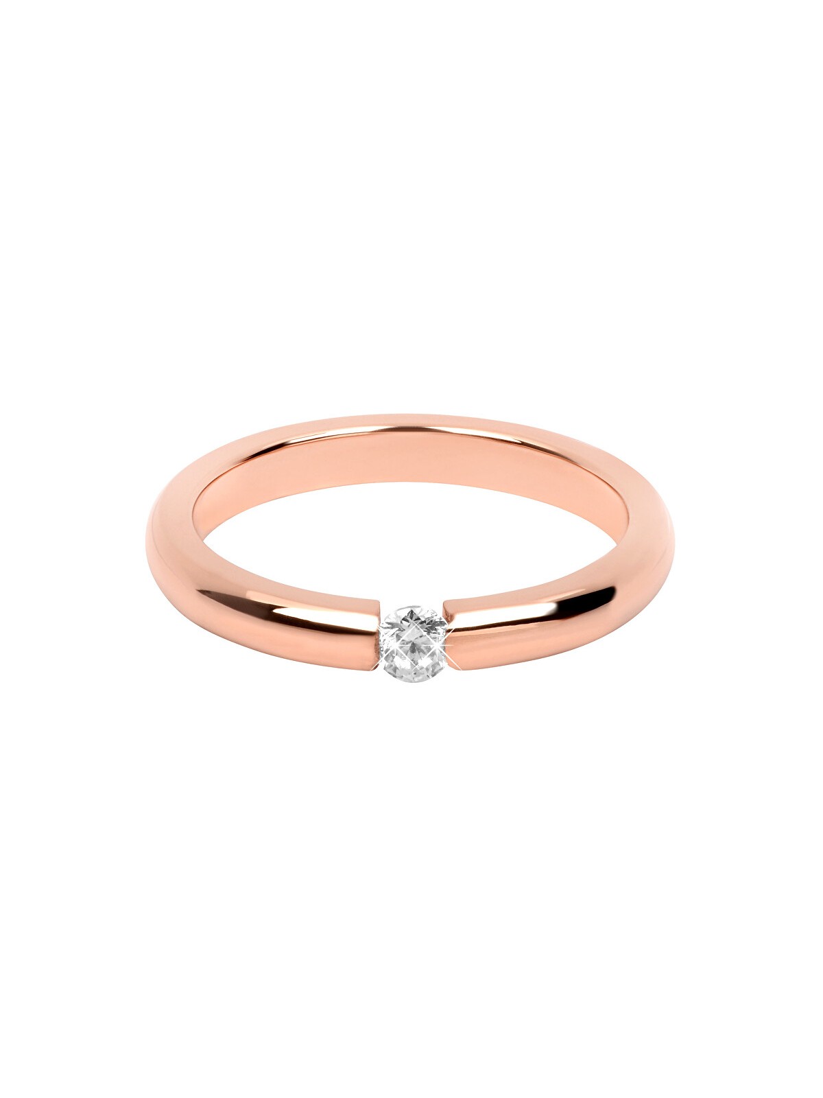 Troli Anello sottile in acciaio placcato oro rosa con cristallo - Diametro: 55 mm donna