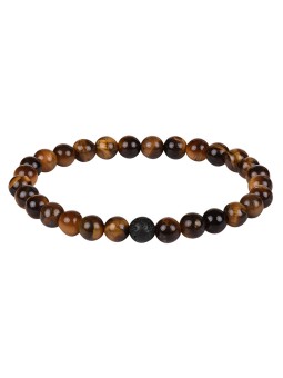 Troli Bracciale di perline in occhio di tigre e pietra lavaca - Lunghezza: 18 cm unisex