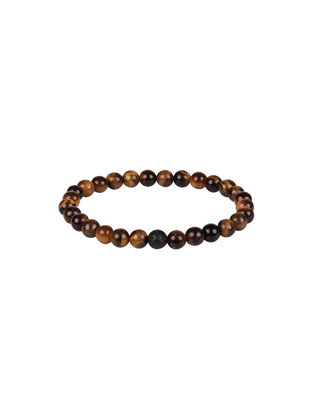 Troli Bracciale di perline in occhio di tigre e pietra lavaca - Lunghezza: 18 cm unisex