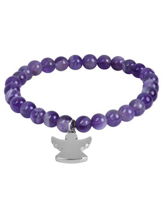 Troli Bracciale con perline di ametista e angelo - Lunghezza: 20 cm donna