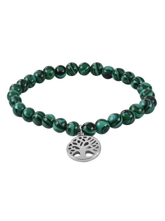 Troli Bracciale di perline di malachite con albero della vita - Lunghezza: 17 cm unisex
