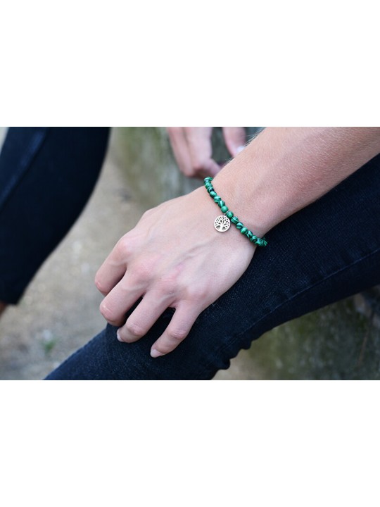 Troli Bracciale di perline di malachite con albero della vita - Lunghezza: 17 cm unisex