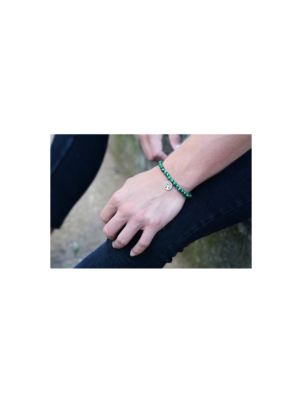 Troli Bracciale di perline di malachite con albero della vita - Lunghezza: 20 cm unisex