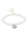 Troli Bracciale in agata bianca con fiore di loto e nappa - Lunghezza: 18 cm donna