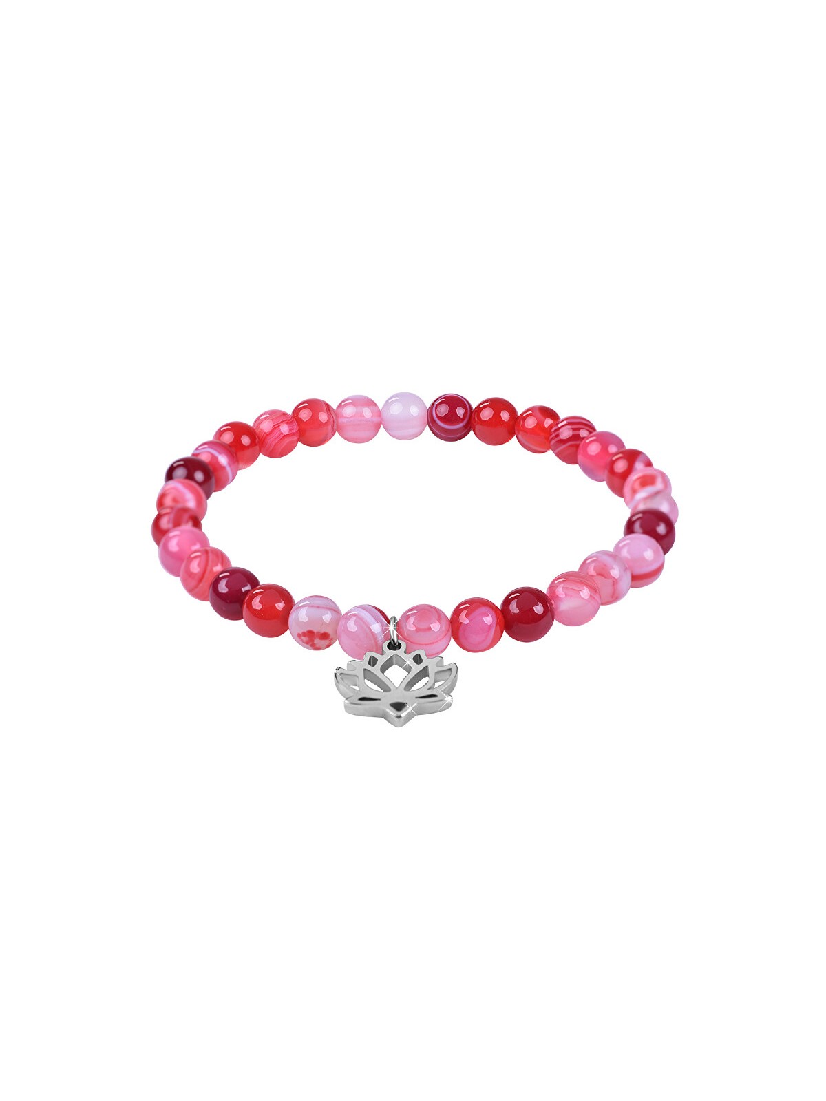 Troli Braccialetto di perline in agata rosa con fiore di loto - Lunghezza: 20 cm donna