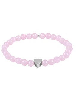 Troli Bracciale in quarzo rosa con perline e cuore - Lunghezza: 20 cm donna