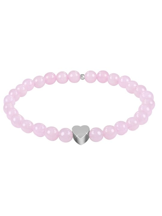 Troli Bracciale in quarzo rosa con perline e cuore - Lunghezza: 20 cm donna
