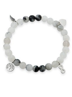 Troli Bracciale di perline in quarzo sulcato con pendenti protettivi - Lunghezza: 17 cm donna