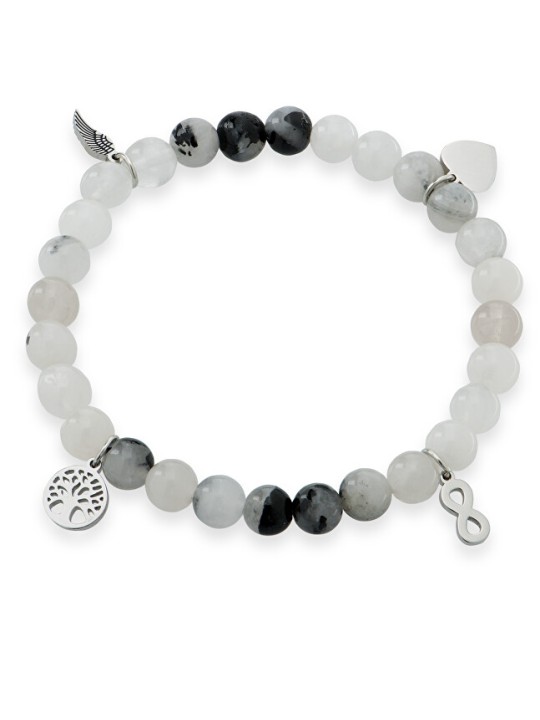 Troli Bracciale di perline in quarzo sulcato con pendenti protettivi - Lunghezza: 17 cm donna
