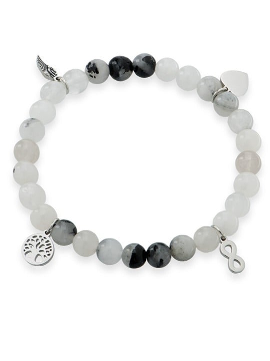 Troli Bracciale di perline in quarzo scanalato con pendenti protettivi - Lunghezza: 18 cm donna